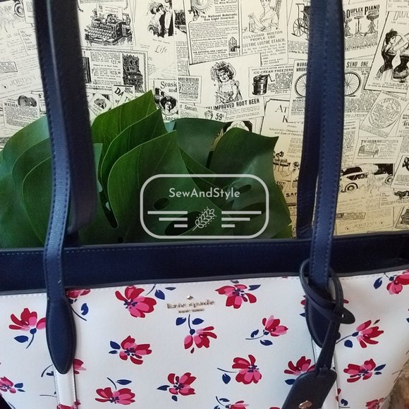 Kate Spade NWT Cara Garden Toss Large Tote Floral White Spring Summer Red - Picture 6 of 12